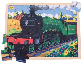 Bigjigs Toys Drevené puzzle historický vlak Flying Scotsman 35 dielikov