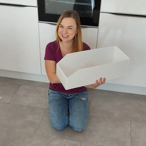 Úložný box, plastový biely 20x50x16cm – do špajze aj do skrine KARTONPLAST