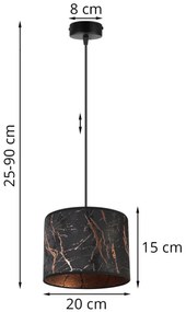 Závesné svietidlo Werona 3, 1x čierne textilné tienidlo so vzorom, (fi 20cm), c
