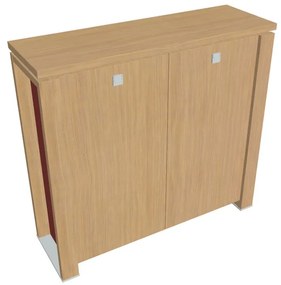 Stredná skriňa Verno+ S 140 x 46 x 130 cm, dub svetlý / červená