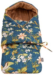 Zavinovacia deka s kapucňou do autosedačky - modro hneda vzor kvety