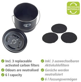Čierna nádoba na kompostovateľný odpad 6 l Nero – Wenko