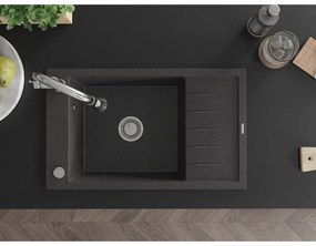 Mexen Elias, 1-komorový granitový drez 795x480x200 mm a drezová batéria Elia, čierna škvrnitá, 6511-76-670101-00
