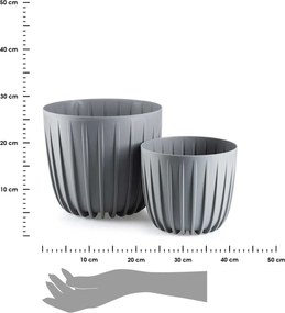 PLASTOVÝ KVETINÁČ STRIPPED SADA 2KS 18X15,5 CM+24X21 CM SIVÁ