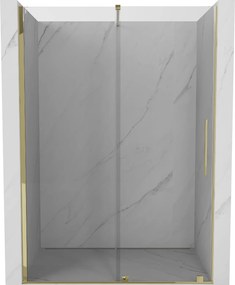 Mexen Velar, posuvné dvere do otvoru 130x200 cm, 8mm číre sklo, zlatá lesklá, 871-130-000-01-50