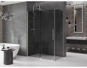 Mexen Velar, sprchový kút s posuvnými dverami 150 x 75 cm, 8mm šedé sklo, brúsená oceľ, 871-150-075-41-97