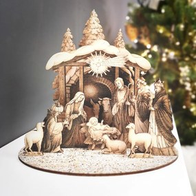 AMADEA Drevený skladací betlehem sépiový 3D 20 cm