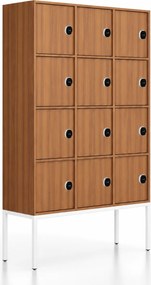 Kancelárska skriňa FRAME, biela podnož, 12x dvere, 1299 x 450 x 2185 mm, RFID zámok, orech