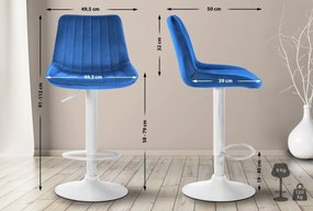 2x Barová stolička Toni - zamat, biely rám Modrá