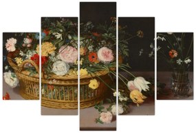 Obraz - Jan Brueghel the Elder, Flowers in a Basket and a Vase, reprodukcia (150x105 cm)