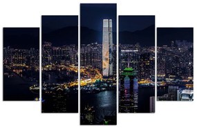 Gario Obraz na plátne Osvetlený mrakodrap - 5 dielny Rozmery: 100 x 70 cm