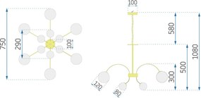 Toolight Toolight, stropné svietidlo 12xG9 APP962-12CP, zlatá lesklá, OSW-04048