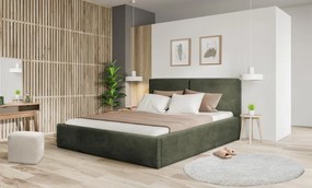Posteľ Inez 180x200 cm, olivovo zelená štruktúrovaná látka