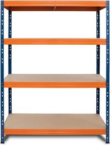 Kovové regály RIVET PRO 180x120x45 DTD drevotrieska 4 úrovne modro-oranžová