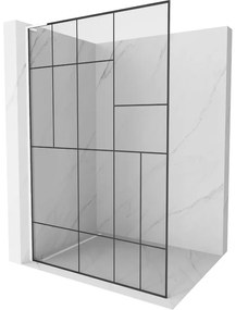 Mexen Kioto L, sprchová zástena Walk-In 120 x 200 cm, 8mm číre sklo čierny vzor, biely profil, 800-120-103-20-78