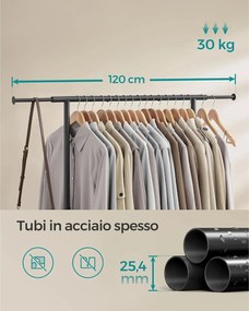 Vešiak na šaty s kolieskami, stojan na oblečenie, nosnosť 45 kg, čierny