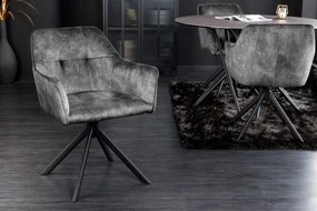 Loft tmavošedá zamatová otočná stolička