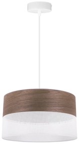 Závesné svietidlo Wood, 1x hnedá orechová dýha/biele PVC tienidlo, (fi 30cm)