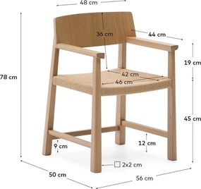 Jedálenské kreslo s podrúčkami z dubového dreva v prírodnej farbe Idun – Kave Home
