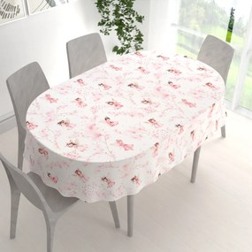 Biante Detský bavlnený oválny obrus Sandra SA-684 Ružové víly na bielom 120x200 cm