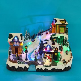 Vianočná dedinka s osvetlením a melódiou - lanovka BestBerg BBXS-982 / 42 x 25 x 31,5 cm / polyresin