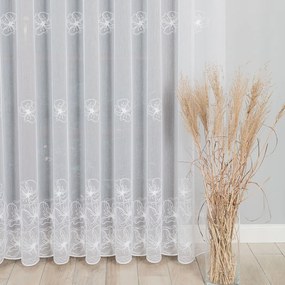 Biela tylová vyšívaná záclona FLORABELLA  - šité na mieru