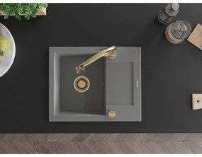Mexen Enzo, 1-komorový granitový drez 576x465x174 mm a drezová batéria Elia, šedá, 6506-71-670101-50
