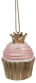 Ružovo-zlatá vianočná ozdoba Cupcake - Ø 4*6 cm