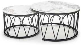 Okrúhly konferenčný stolík (2 ks) Formosa - biely mramor / čierna