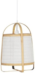 Závesná bambusová lampa s bielym látkovým tienidlom