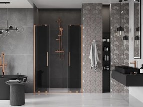 Mexen Velar L Duo, posuvné sprchové dvere do otvoru 160 cm, 8mm šedé sklo, medená matná, 871-160-003-42-65