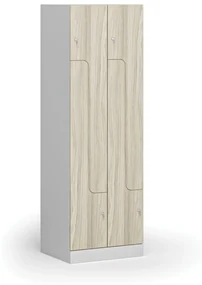 Kovová šatníková skrinka Z, 4 oddiely, 1850 x 600 x 500 mm, cylindrický zámok, laminované dvere, dub prírodný