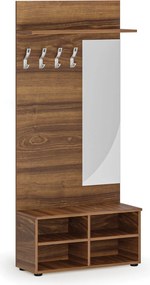 Vešiaková stena s botníkom a zrkadlom HORIZONT, 4 háčiky, polica, roky vodorovne, orech