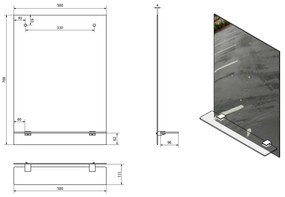 Aqualine Aqualine, Zrkadlo 50x70cm, vrátane závesov a otvorov pre polici, 22429