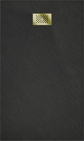 Mexen Hugo, obdĺžniková sprchová vanička SMC 150 x 70 cm, čierna, zlatá krytka, 42707015-G