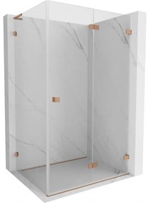 Mexen Lunar-F L, pravý sklopný sprchový kút 95 x 90 cm, 8mm číre sklo, profil medená matná, 836L-095-090-65-00-P
