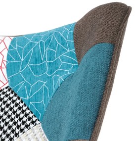 Autronic HOJDACIE KRESLO - patchwork látka, drevené nohy z masívu kaučukovníka, textil + drevo + kov