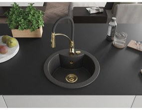 Mexen Diego, 1-komorový granitový drez 488x488x167 mm a drezová batéria Aster, čierna škvrnitá, 6512-76-73450-57-G