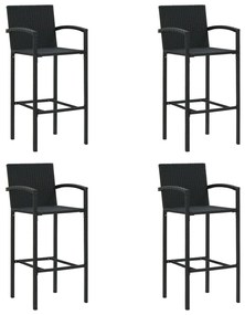 Barové stoličky 4 ks, čierne, polyratan