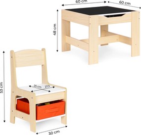 Detský set nábytku ECOTOYS – stôl s kriedovou tabuľou + 2 stoličky a úložný priestor