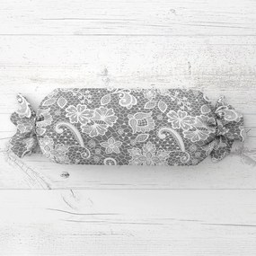Biante Vankúš valec bonbon Sandra SA-550 Biela krajka na sivom 15x40 cm