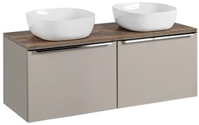 Závesná skrinka SantaFe Smile s doskou a umývadlami 120 cm sivo-hnedá/dub santa fe v retro štýle