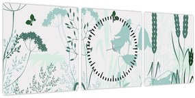 Obraz - Lúka vektor (s hodinami) (90x30 cm)