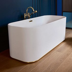 VILLEROY &amp; BOCH Finion voľne stojaca vaňa z materiálu Quaryl (bez spoja medzi panelom a vaňou), odtok v strede, 1700 x 700 x 633 mm, lišta Design, Gold, Stone White, UBQ177FIN7A300V2RW