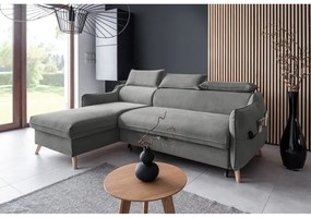 Svetlosivá zamatová rozkladacia rohová pohovka (ľavý roh) Sweet Harmony – Miuform