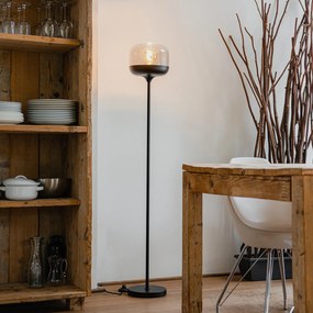 Dizajnová stojaca lampa čierna so zlatom a dymovým sklom - Kyan