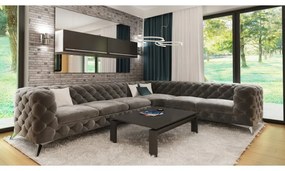 ROHOVÁ SEDAČKA CHESTERFIELD LARISSA PRAVÁ - ĽAVÁ ZLATÁ ZAMATOVÁ LÁTKA 323 X 264 cm