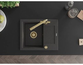 Mexen Enzo, granitový drez 576x465x174 mm, 1-komorový, zlatá batéria Duero, čierna škvrnitá, 6506-76-671600-50