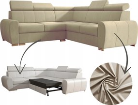 Béžová Rozkladacia Rohová Sedačka 255 Opierky Hlavy, Funkcia Spania, Skladová Ponuka