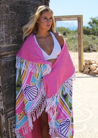 Farebný okrúhly plážový bavlnený uterák / osuška so strapcami Cow Skull - Ø180 cm